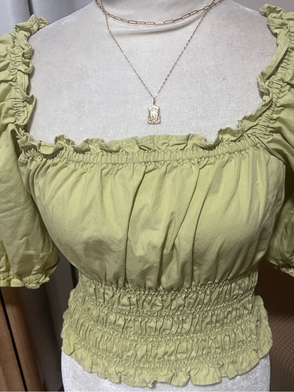 Levi's Light Lime Ruched Square-Neck Blouse